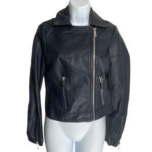 Kenneth Cole Reaction Jacket Women Size XS Gray Black Faux Leather Moto Full Zip
